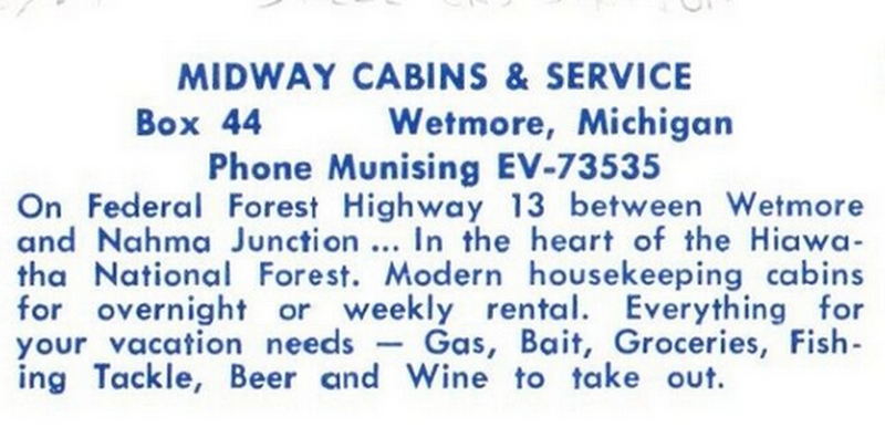Hiawatha Cabins (Midway Cabins & Service) - Vintage Postcard